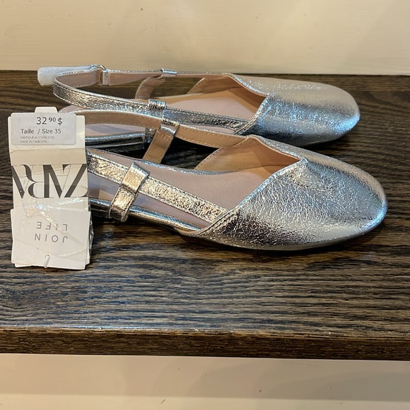 Zara Girls Flats size 35 silver - Picture 2 of 3